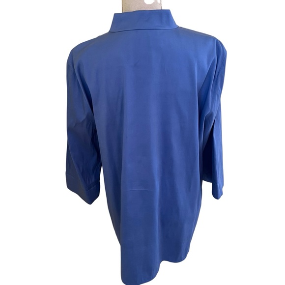 Eileen Fisher Blue Silk Mandarin Collar Tunic Blouse L - Picture 6 of 10